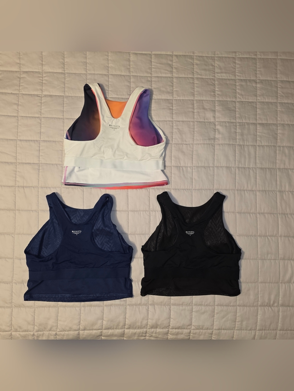 Set of 3 Athleta Concious Crop Sports Bra - Rainbow, Navy, Black - Picture 4 of 5
